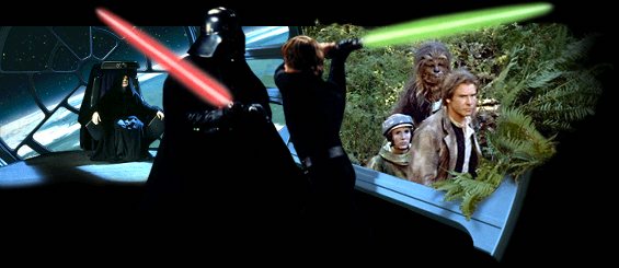 Luke fights his father, Darth Vader